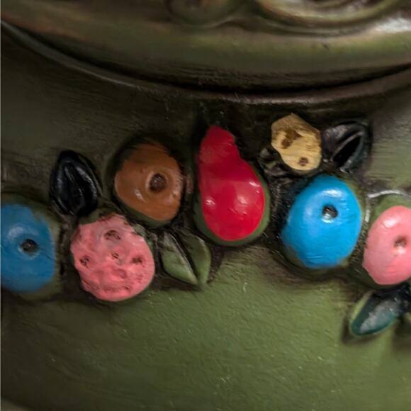 Ceramic Green Vintage Candleholder with Fruit Garland Enesco Inarco Napco X-8384 - Picture 5 of 10